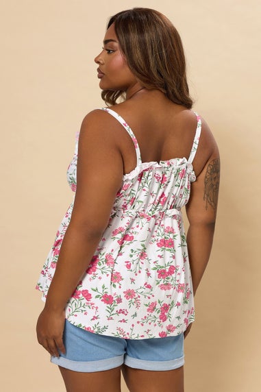 Yours Curve White Rose Frilled Tie Front Cami Top