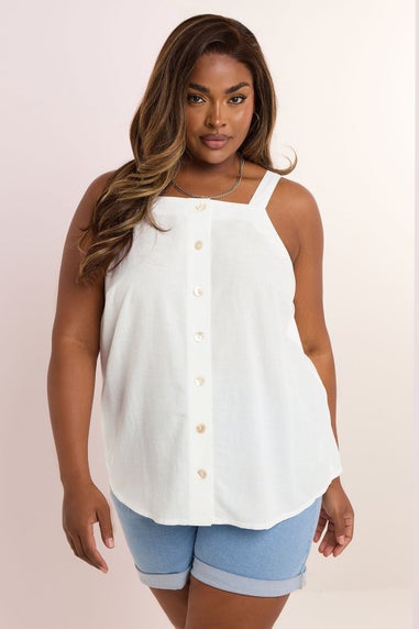 Yours Curve White Square Neck Vest Top