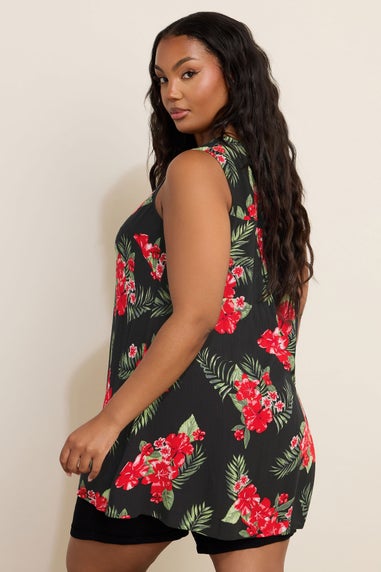 Yours Curve Black Floral Print Pleat Front Vest Top