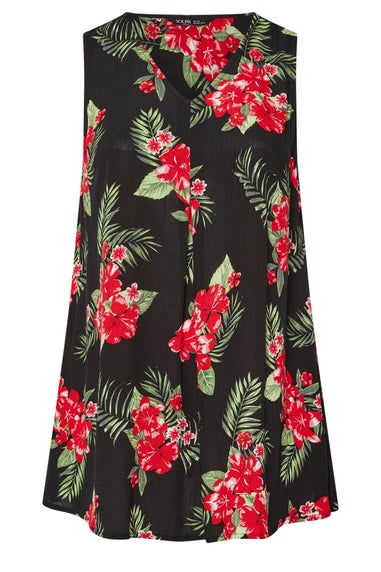 Yours Curve Black Floral Print Pleat Front Vest Top