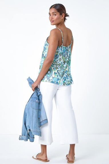 Roman Blue Aztec Print Pleat Front Cami Top