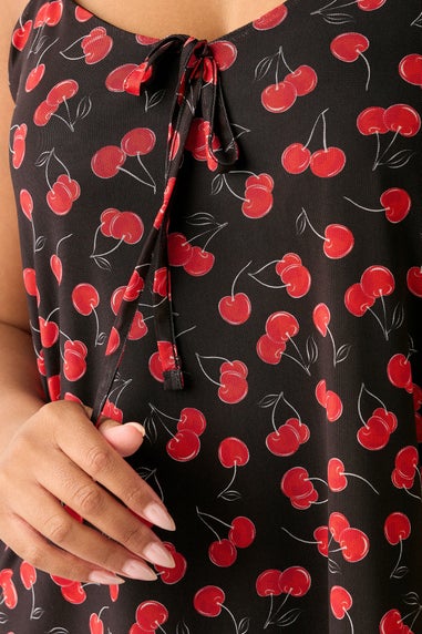 Yours Curve Black Mesh Cherry Graphic Tie Vest Top