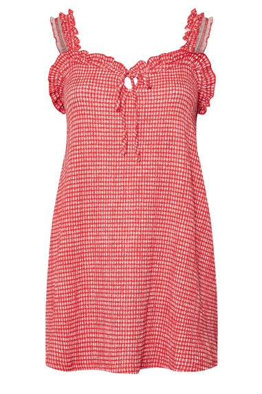 Yours Curve Red Gingham Tie Neck Frill Cami Top