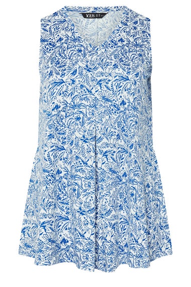 Yours Curve Blue Floral Pleat Front Vest Top