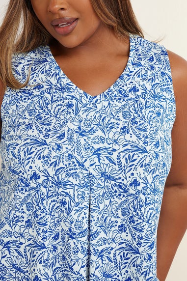 Yours Curve Blue Floral Pleat Front Vest Top