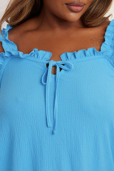 Yours Curve Blue Tie Neck Frill Cami Top