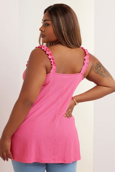 Yours Curve Pink Tie Neck Frill Cami Top