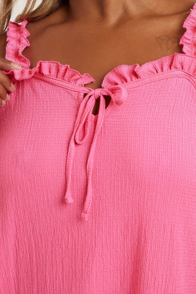 Yours Curve Pink Tie Neck Frill Cami Top