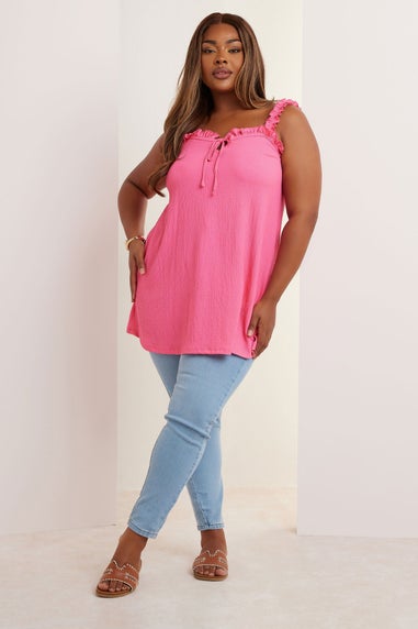 Yours Curve Pink Tie Neck Frill Cami Top