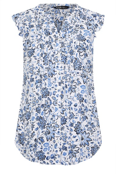 YOURS Curve Blue Floral Sleeveless Pintuck Blouse
