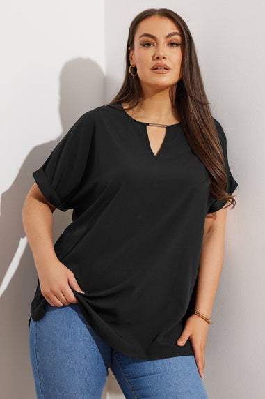 Yours Curve Black Notch Neck Blouse