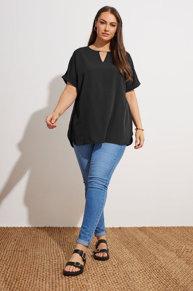 Yours Curve Black Notch Neck Blouse