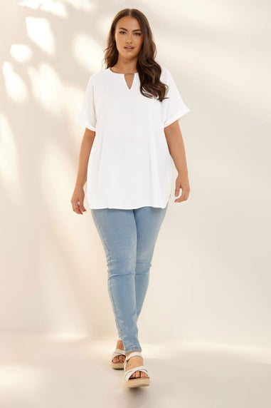 Yours Curve White Notch Neck Blouse