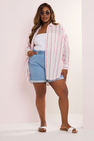 Yours Curve Pink Stripe Linen Shirt