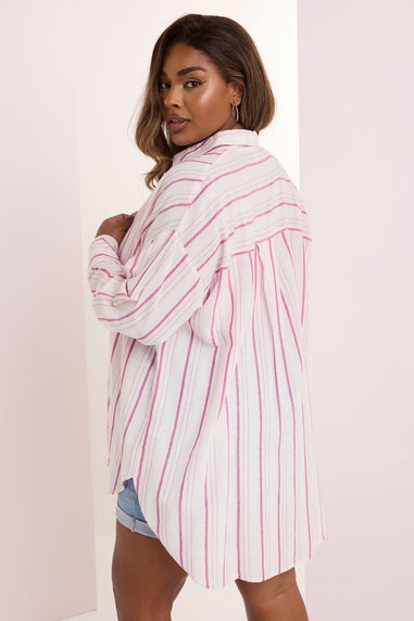 Yours Curve Pink Stripe Linen Shirt