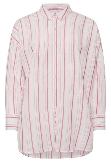 Yours Curve Pink Stripe Linen Shirt