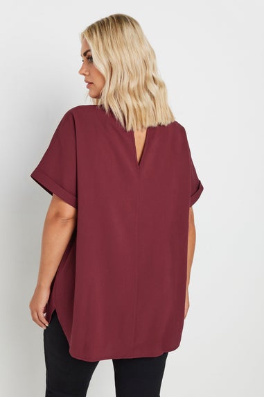 Yours Curve Burgundy Red Metal Trim Blouse