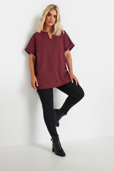 Yours Curve Burgundy Red Metal Trim Blouse