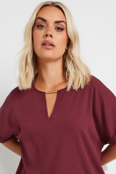 Yours Curve Burgundy Red Metal Trim Blouse
