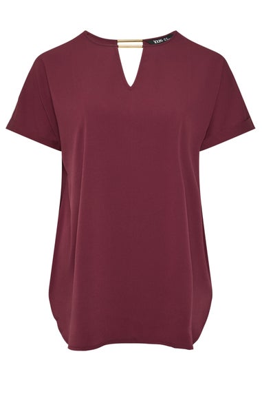 Yours Curve Burgundy Red Metal Trim Blouse