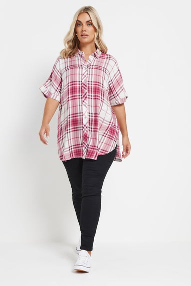 Yours Curve Berry Red Check Print Shirt