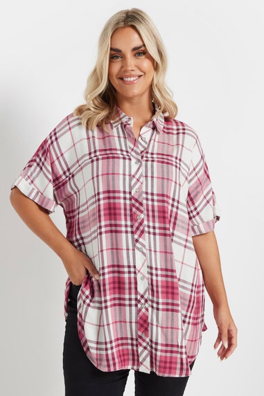 Yours Curve Berry Red Check Print Shirt