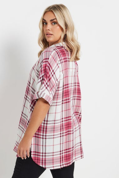 Yours Curve Berry Red Check Print Shirt