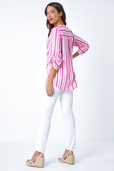Roman Pink Stripe Print Pleat Detail Top