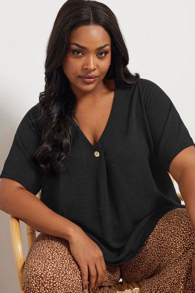 Yours Curve Black Button Detail Blouse