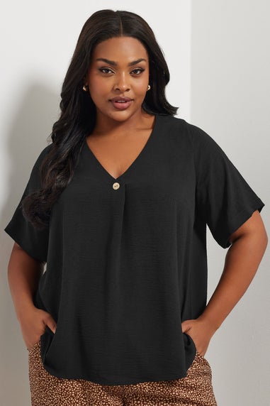 Yours Curve Black Button Detail Blouse