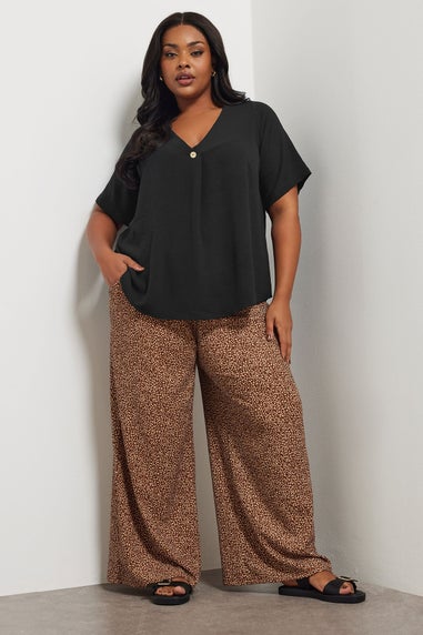 Yours Curve Black Button Detail Blouse