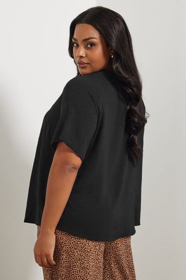 Yours Curve Black Button Detail Blouse