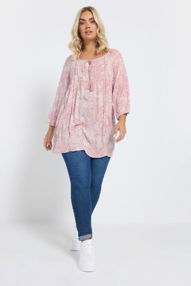 YOURS Curve Pink Tie Front Top