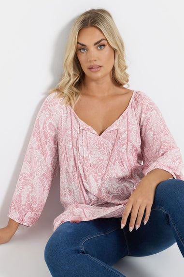YOURS Curve Pink Tie Front Top