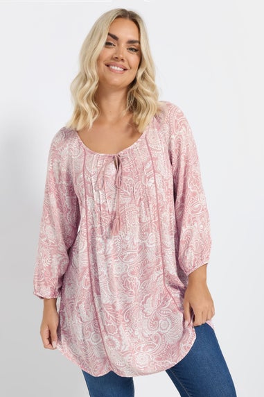 YOURS Curve Pink Tie Front Top