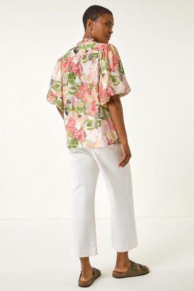 Roman Pink Floral Gathered Blouse