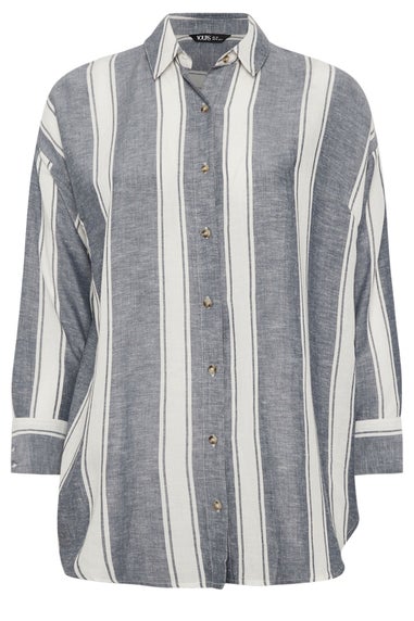 Yours Curve Blue Stripe Linen Shirt