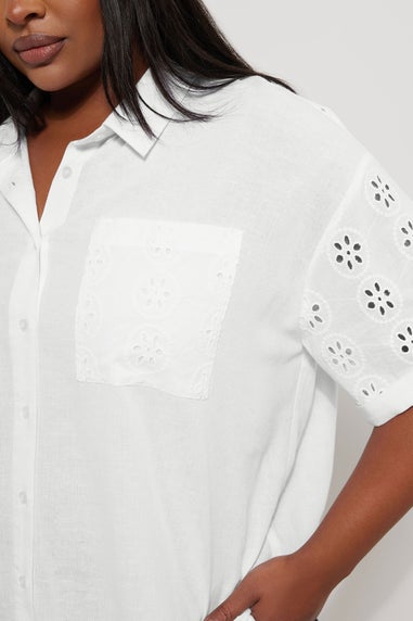 Yours Curve White Broderie Anglaise Linen Shirt