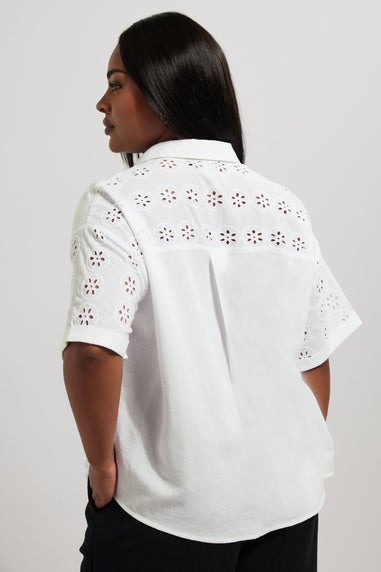 Yours Curve White Broderie Anglaise Linen Shirt