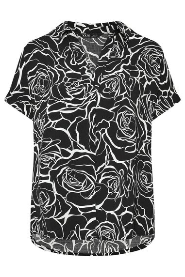 YOURS Curve Black Floral Print Collared Blouse
