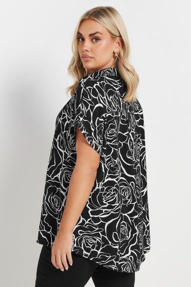 YOURS Curve Black Floral Print Collared Blouse