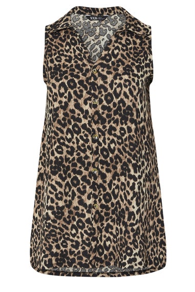 Yours Curve Brown Textured Leopard Sleeveless Shirt