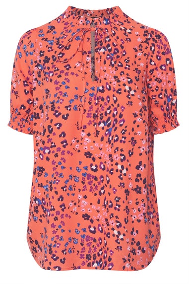 Yours Curve Orange Floral Tie Neck Blouse