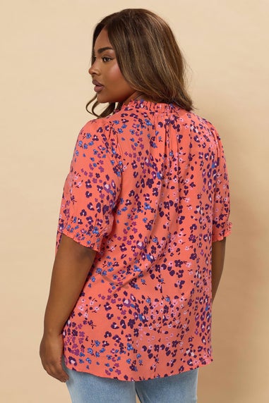 Yours Curve Orange Floral Tie Neck Blouse