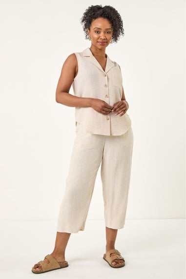 Roman Stone Petite Collared Sleeveless Blouse