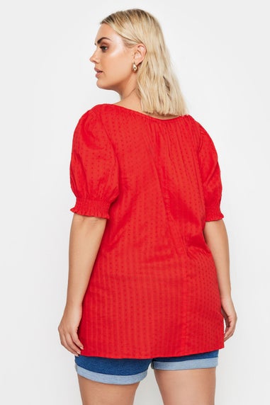 Yours Curve Red Dobby Tie Neck Blouse