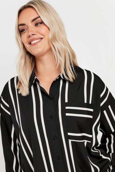Yours Curve Black & White Stripe Print Oversized Shirt