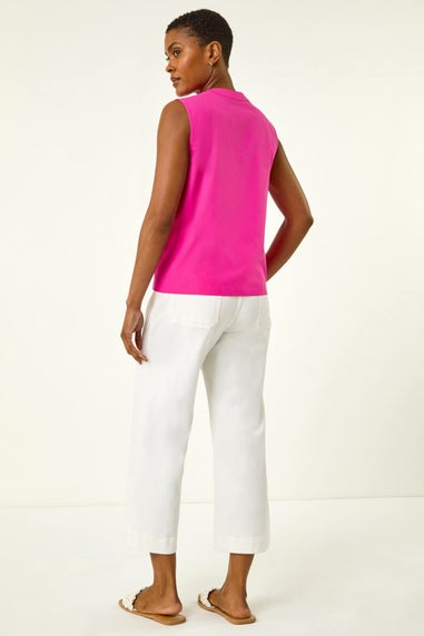 Roman Cerise Cotton Tie Front V-Neck Blouse