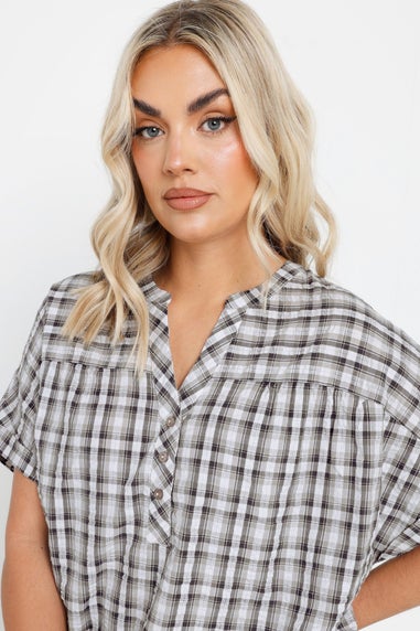 Yours Curve Grey Check Print Textured Blouse
