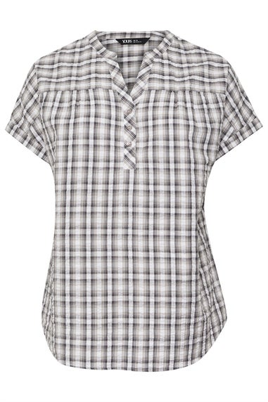 Yours Curve Grey Check Print Textured Blouse